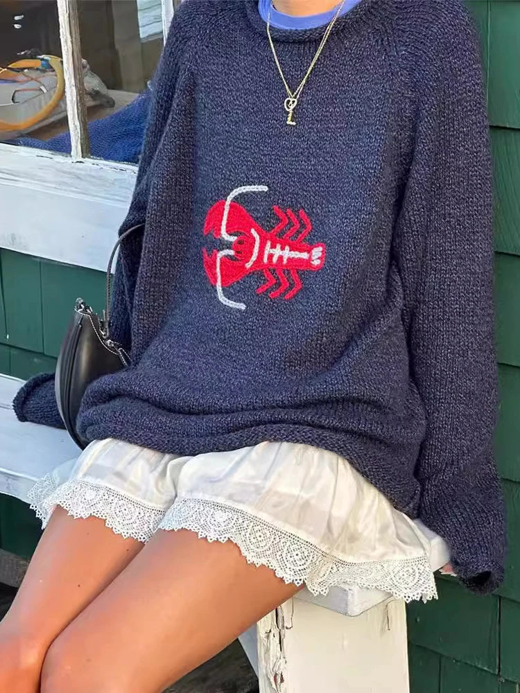 Y2k 2024 Goth Unisex Cartoon Sweater Long Sleeve Knitted Pullovers Oversized O-neck Fashion Warm Cotton Streetwear.