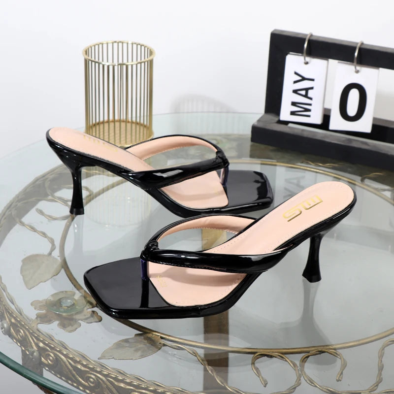 Patent leather high-heeled flip flops for women in summer
