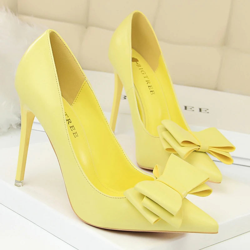 Black Classic Stiletto Pumps with Bow-knot Detail in PU Leather