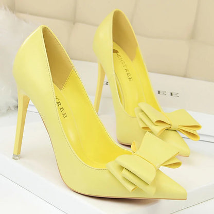 Black Classic Stiletto Pumps with Bow-knot Detail in PU Leather
