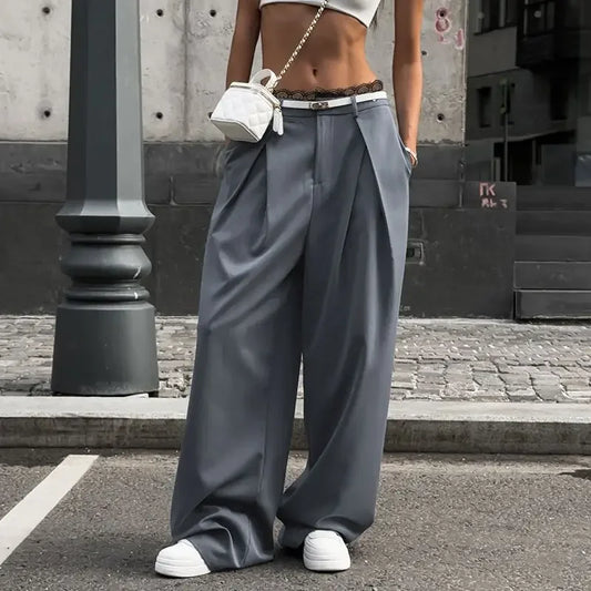 TAVIMART  - Y2K Lace Patchwork Waist Pants Women Baggy Casual Korean Oversize Office Trousers