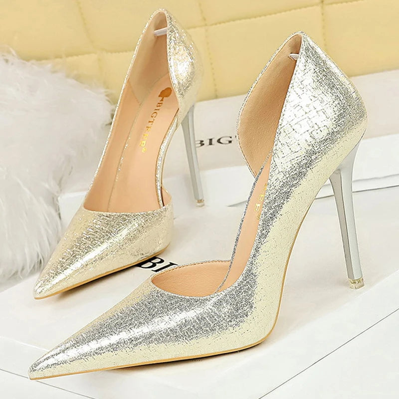 Sequin Cloth Women Pumps - Luxury High Heels for Fashionable Wedding Shoes