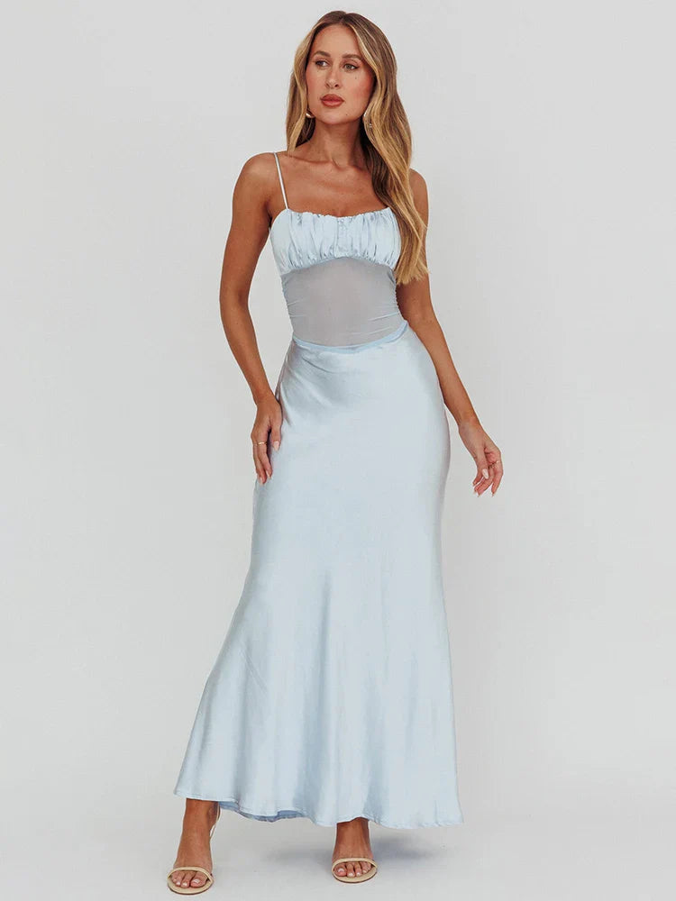 Plunge Halter Lace Up Split Maxi Dress
