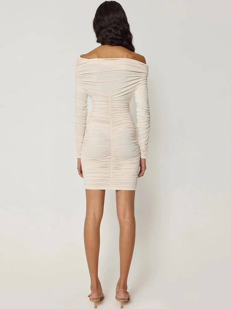 One Shoulder Pleated Mini Dress