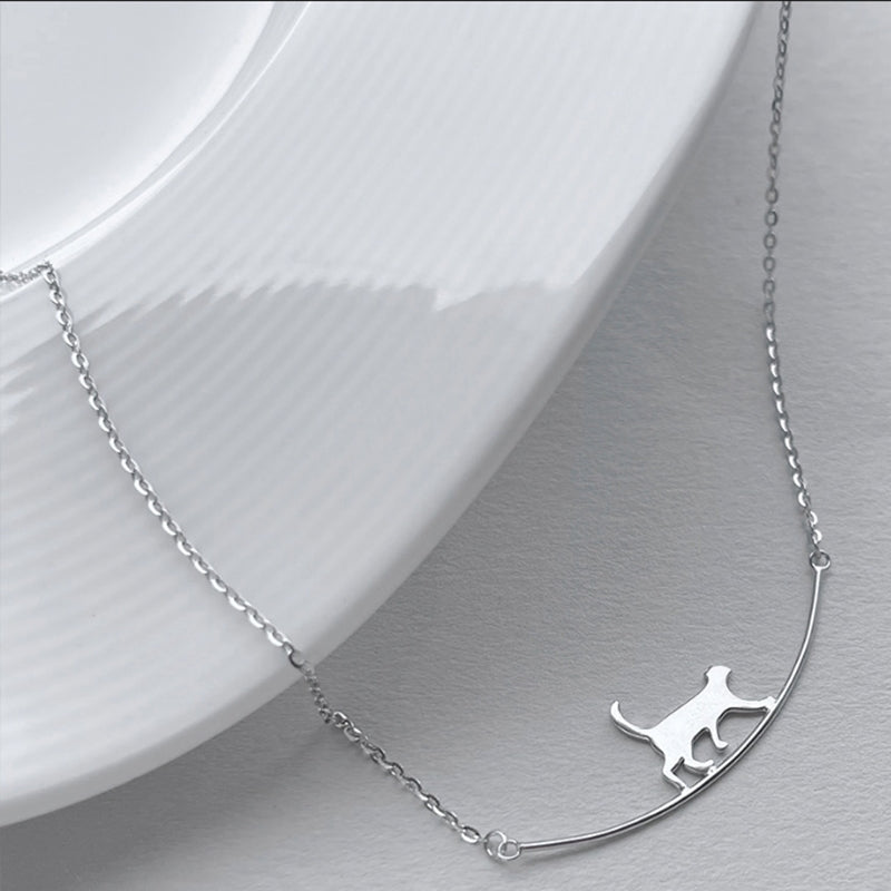Maison Cat Curve Pendant Necklace | Sterling Silver Finish