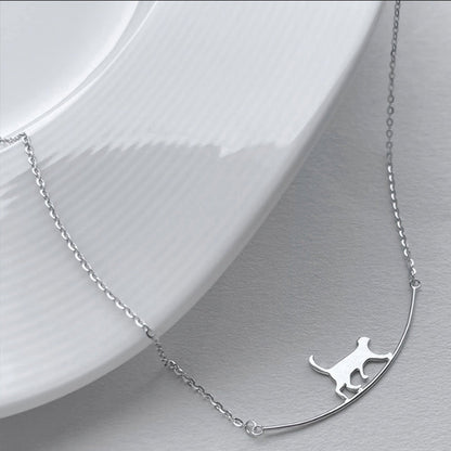 Maison Cat Curve Pendant Necklace | Sterling Silver Finish