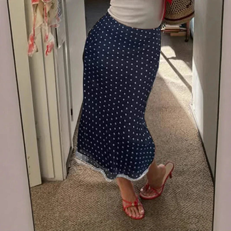 Mesh Polka Dot Lace Fishtail Skirt