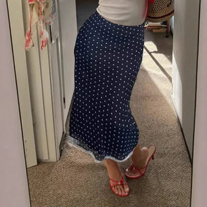 Mesh Polka Dot Lace Fishtail Skirt