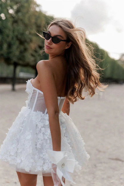 Heart Lace Appliques Mini Vacation Dress