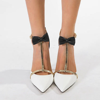 Bowknot Ankle Strap Women Pumps with Pointed Toe and High Heels