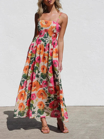 | Floral Backless Slip Maxi Dress