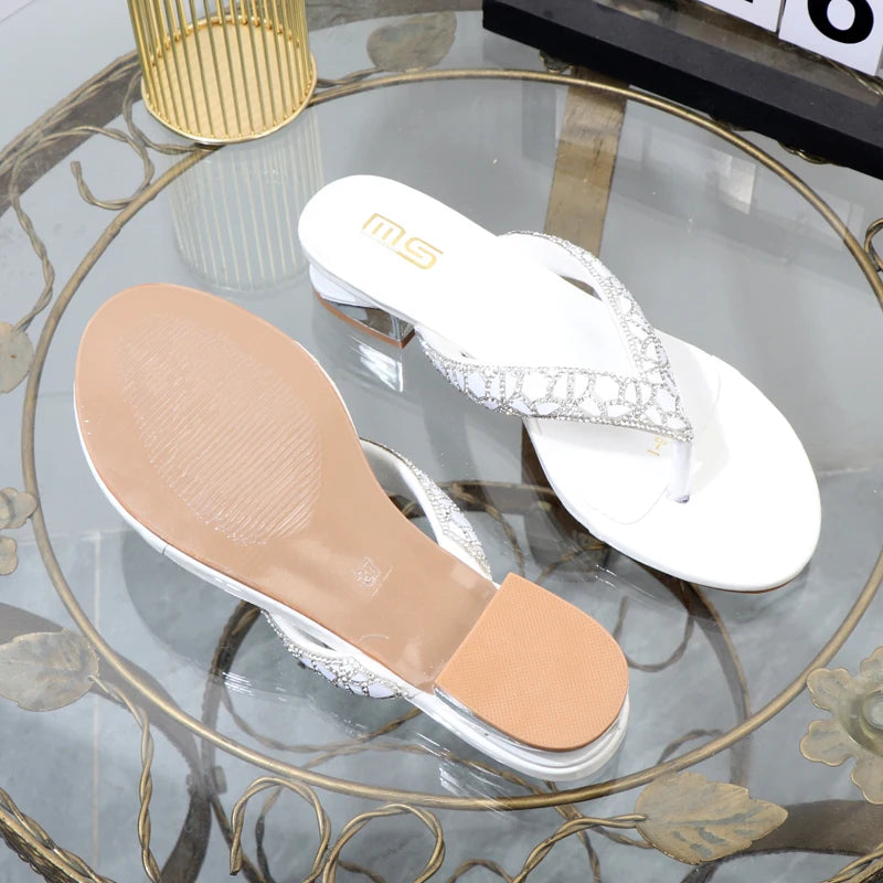 Clip Toe Low Heel Rhinestone Women's Slippers for Summer Wear