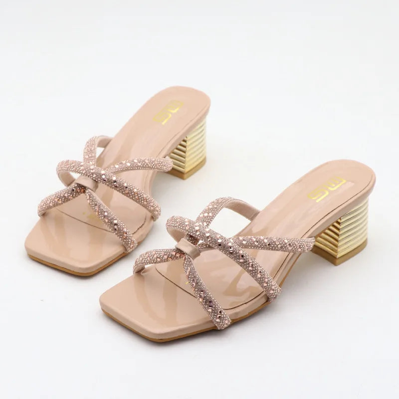 Rhinestone sandals with thick high heels for women's luxury style in autumn