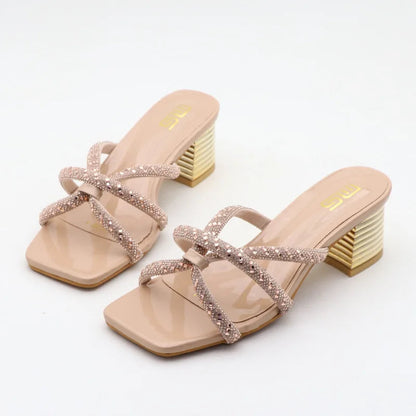 Rhinestone sandals with thick high heels for women's luxury style in autumn