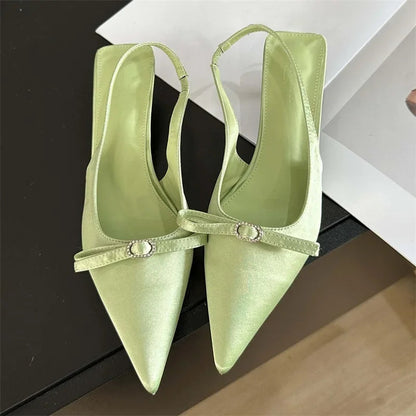 Elegant Fashion Bow Pointed Toe Women Pumps for Party Dress Prom with Low Heels