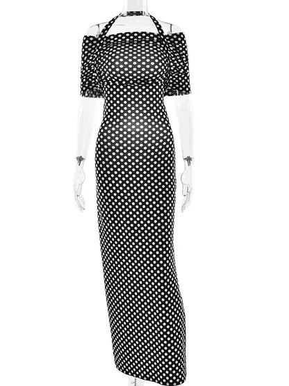 Black Polka Dot Off-shoulder Maxi Dress