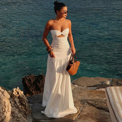 Beach Vacation Strapless Hollow Prom Dress