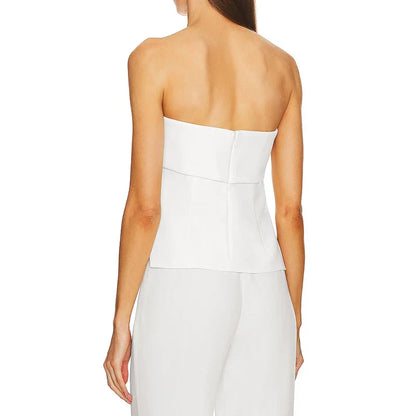 | Linen Strapless Tube Crop Top