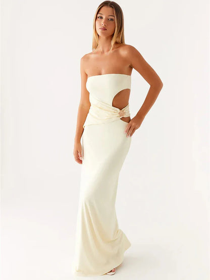 Hollow Metal Strapless Maxi Dress