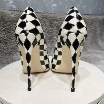 Diamond Crocodile Effect Women Pointy Toe High Heel Shoes