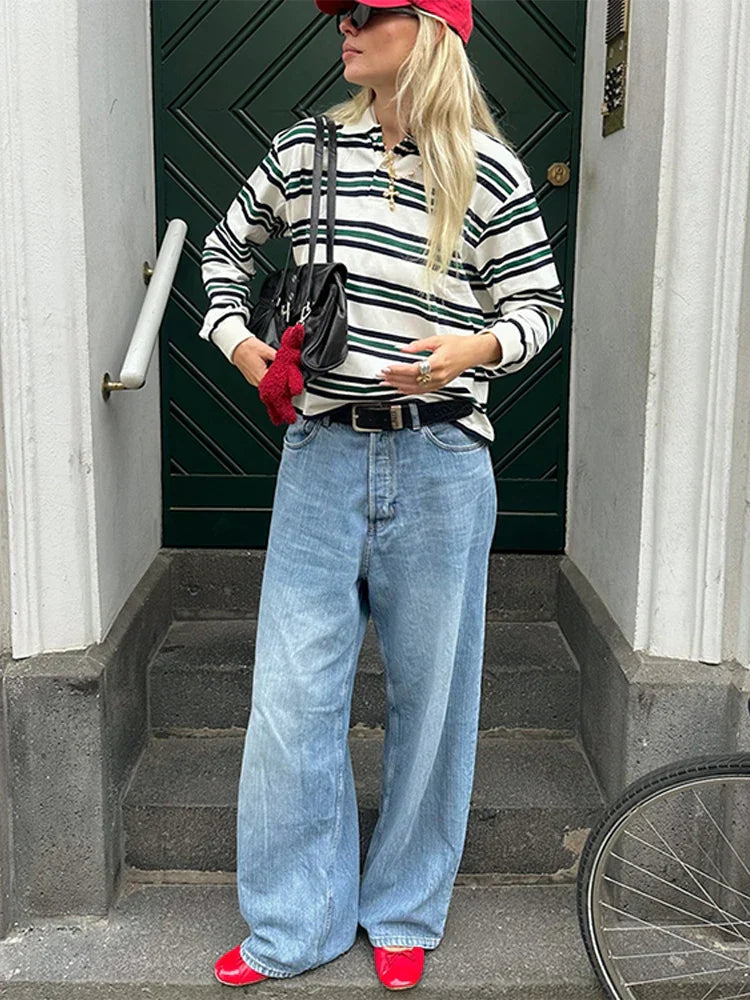 Fashion Stripe Women's T-shirt Casual Short Sleeve Female All Match Polo Shirts Summer New Ladies Loose Tops High Street