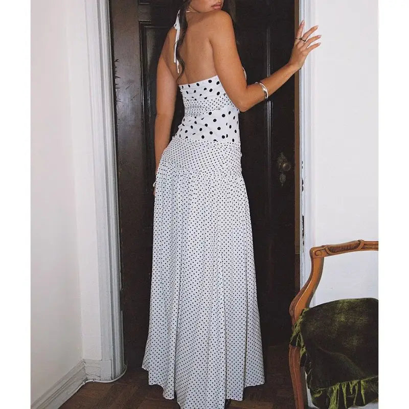 Dot Print Ruffled V-neck Vacation Dress