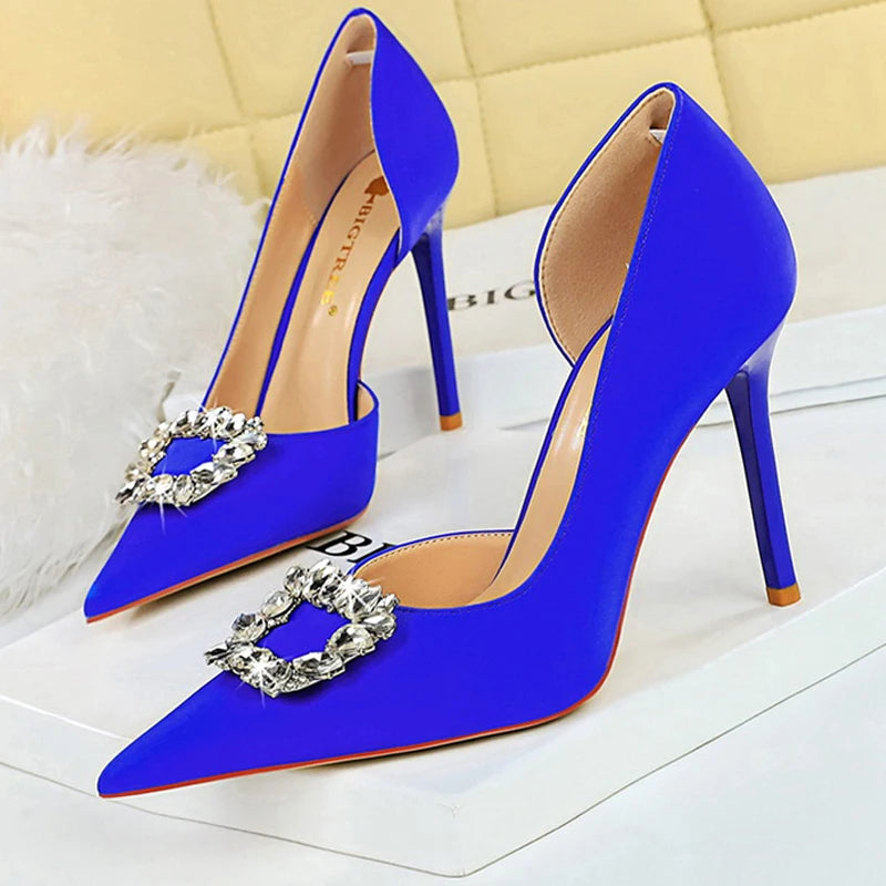 Wine Red 10.5cm Heels Metal Rhinestone Woman Pumps Luxury Banquet Shoes