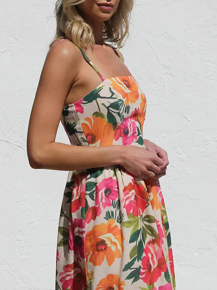| Floral Backless Slip Maxi Dress
