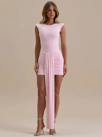 Pink Patchwork Draped Tank Bodycon Dress