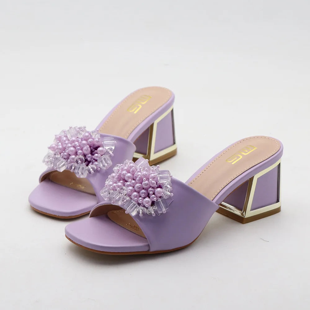 Summer rhinestone beads high heel sandals for women