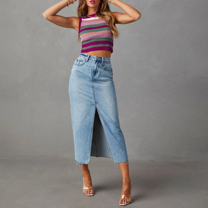 Retro Front Slit High Waist Skirt