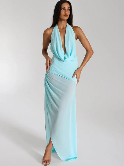 Ribbon Knot Backless Halter Party Dress