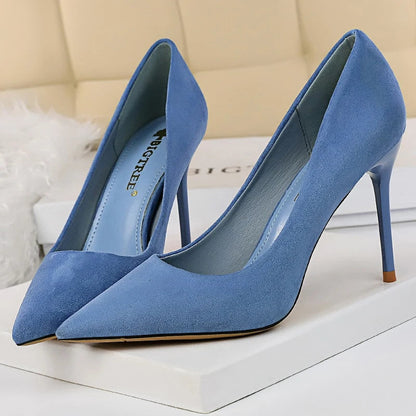 Suede Woman Pumps with 9 cm Stiletto Heels and Pointed Toe for Parties
