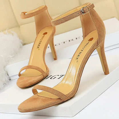 Suede Women Sandals with Stiletto Heels - 11cm and 8cm High Heels