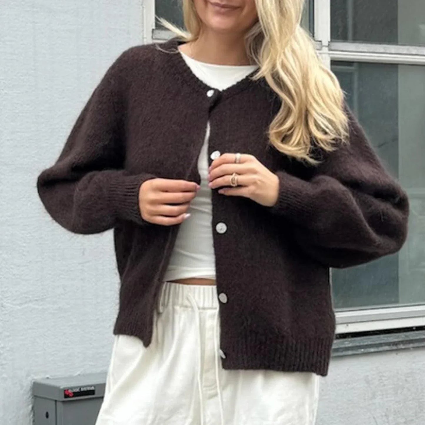 Women Casual Basic Cardigans Front Button Up Long Sleeve Knitwear Y2K Streetwear Solid Color Soft Knitted Sweater Tops Outerwear