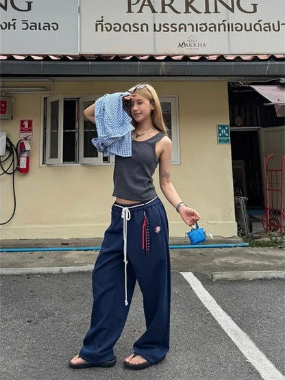 Y2k Kpop Oversized Sweatpants Women Vintage Wdie Leg Trousers with Belt Gyaru Streetwear Korean Fashion Baggy Joggers