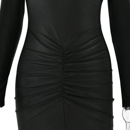 Long Sleeved Pleated Hollowed Out Maxi Dress