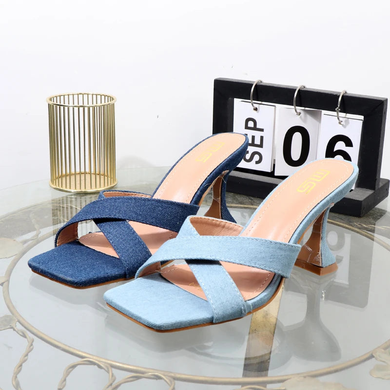 Autumn high-heeled open-toe slippers with horseshoe heels and sandals