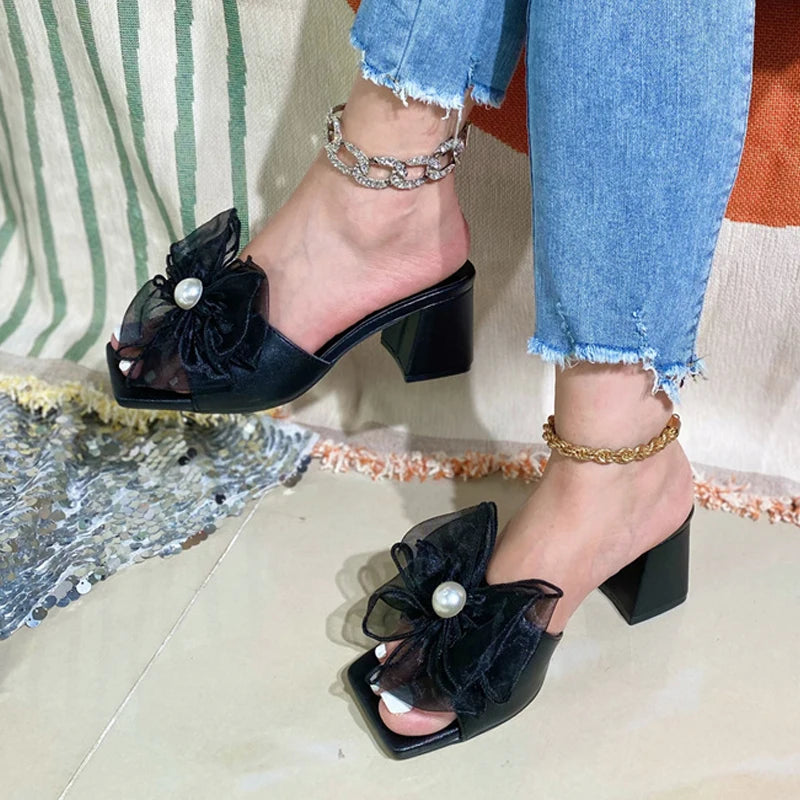 Crystal Butterfly-knot Satin Women Slippers Summer Gladiator High Heels
