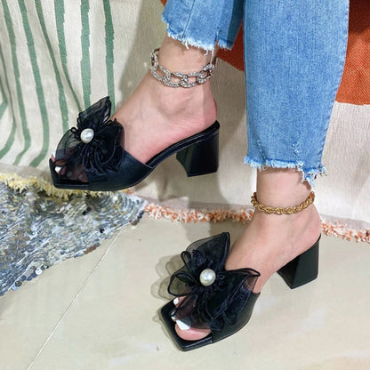Crystal Butterfly-knot Satin Women Slippers Summer Gladiator High Heels