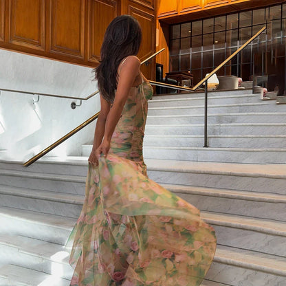 Split Floral Spaghetti Strap Maxi Dress