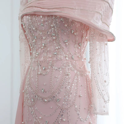 Crystal Mermaid Evening Gown with Overskirt