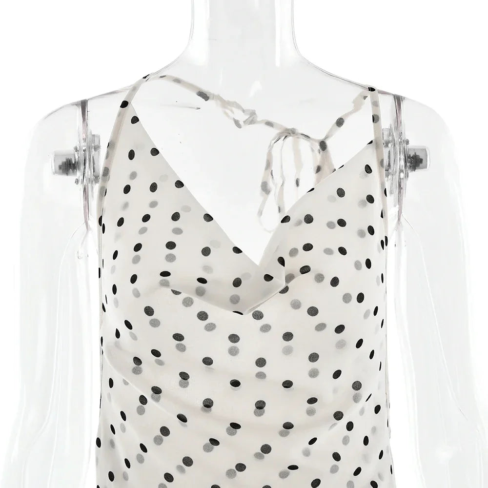 Polka Dot Backless Spaghetti Strap Party Maxi Dress