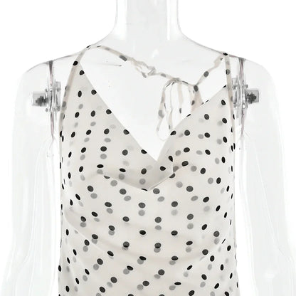 Polka Dot Backless Spaghetti Strap Party Maxi Dress