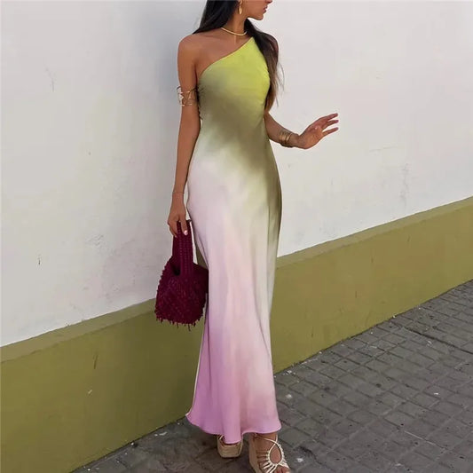 Tie Dye Satin Asymmetrical Midi Summer Dress