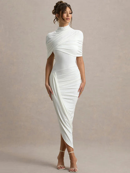 Half Sleeve Turtleneck Ruched Bodycon Dress