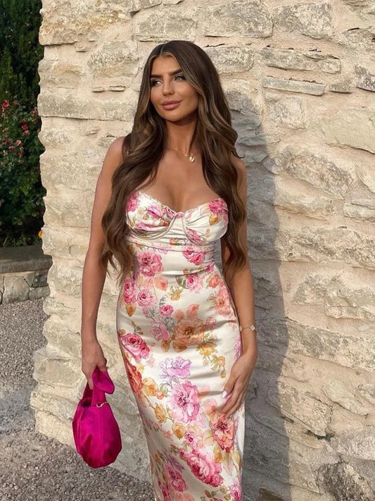 Spaghetti Strap Elegant Maxi Floral Dress