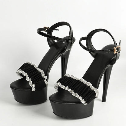 Crystal Pleated Designer Sandals for Elegant Women Party Wedding Fashion