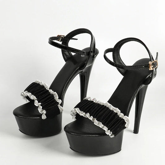 Crystal Pleated Designer Sandals for Elegant Women Party Wedding Fashion