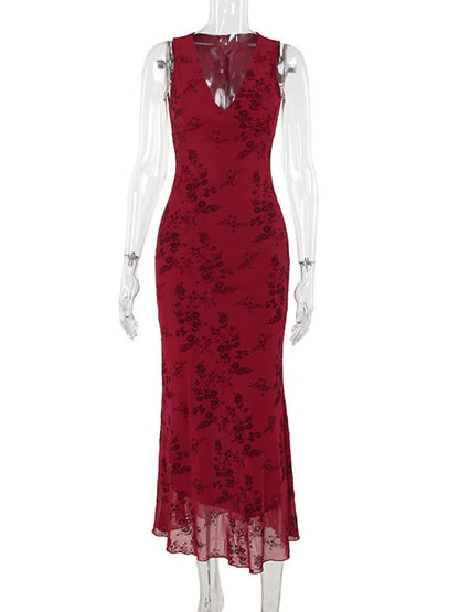 Printed Floral Sleeveless Long Dress